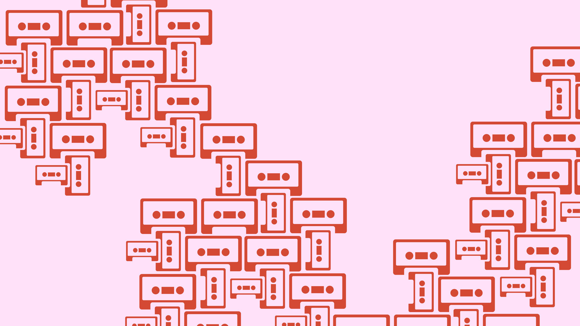 Een abstracte afbeelding met roze achtergrond en overlappende rode tekstballonnen in verschillende formaten.