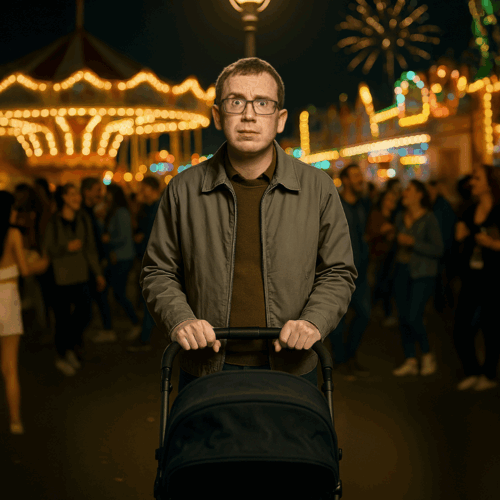 Chris Verlaan achter een kinderwagen