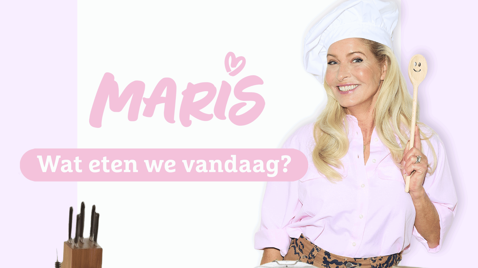 Mariska Bauer, wat eten we vandaag? Roze blouse en koksmuts