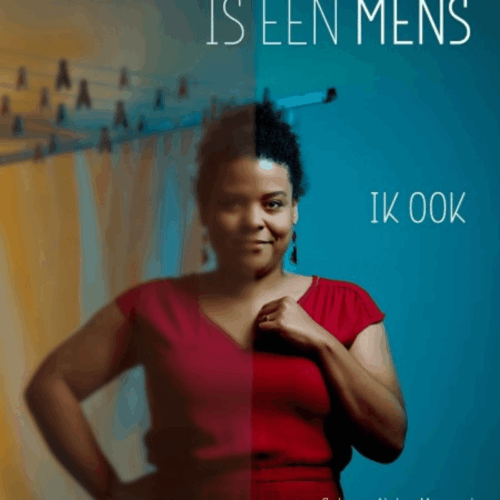 foto van vrouw, links is wazig en rechts staat de tekst: is een mens, ik ook